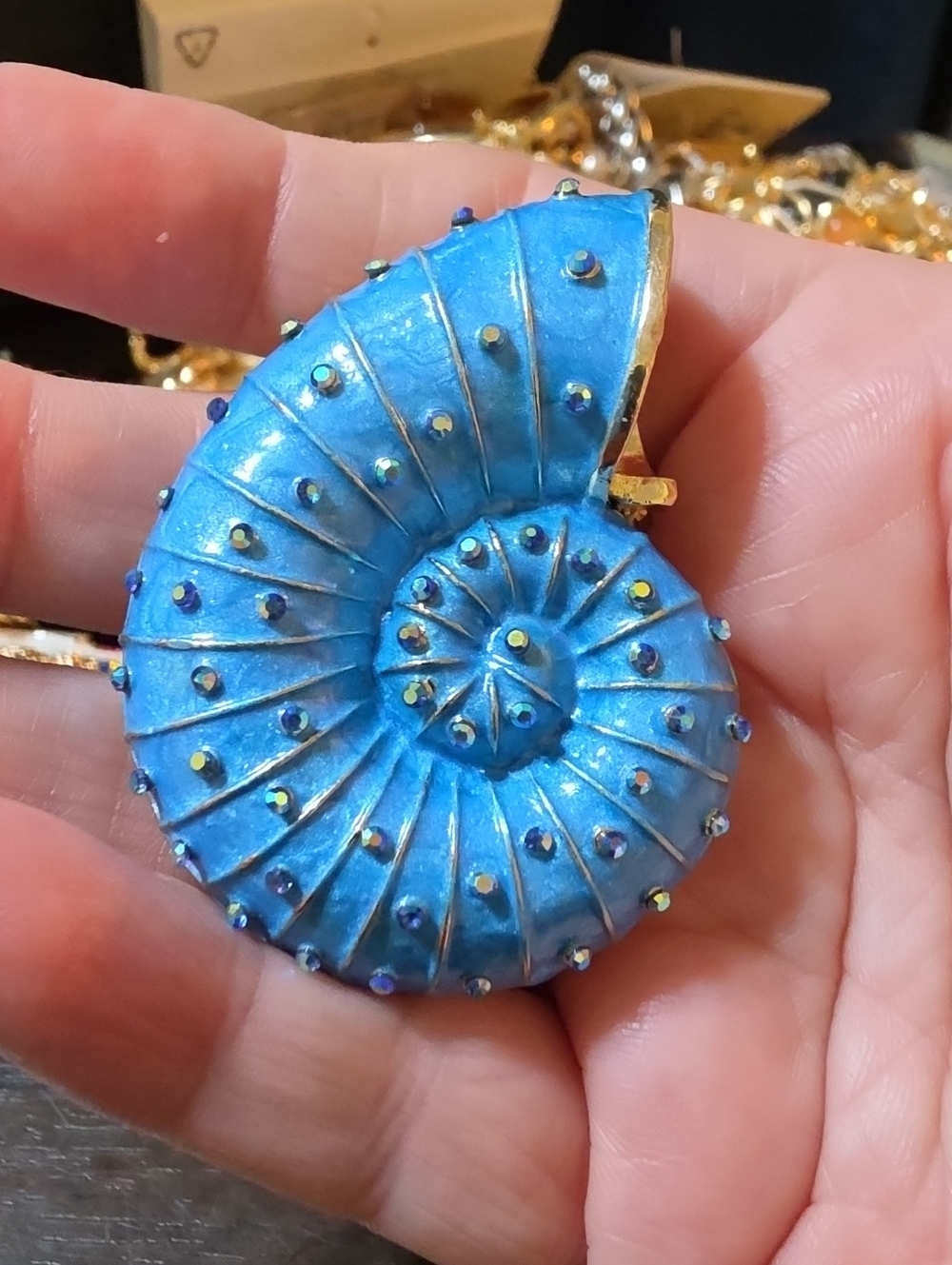 A185- Blue Nautilus Shell Statement Brooch/ Pendant Combo